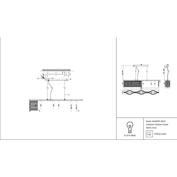 Подвесная люстра Maytoni Dune DIA005PL-06CH, изображение 2