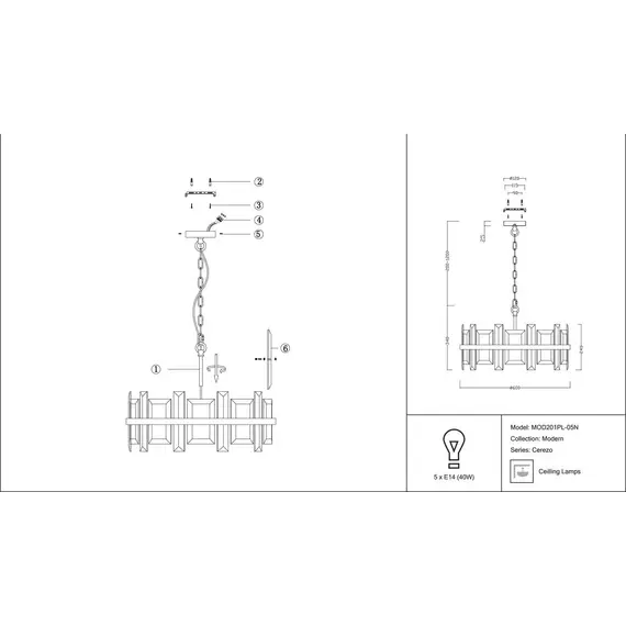 Подвесная люстра Maytoni Cerezo MOD201PL-05N, изображение 2