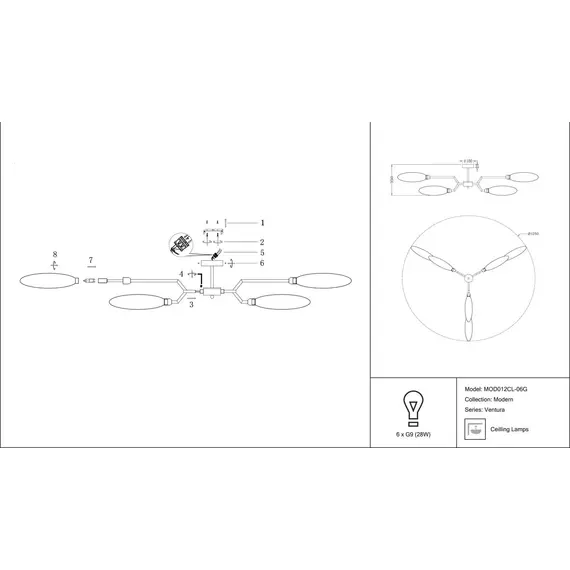 Потолочная люстра Maytoni Ventura MOD012CL-06G, изображение 2