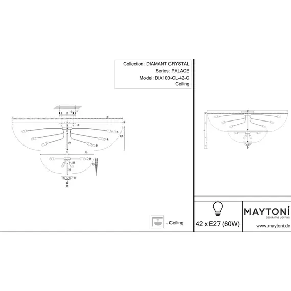 Потолочная люстра Maytoni Palace DIA100-CL-42-G, изображение 2