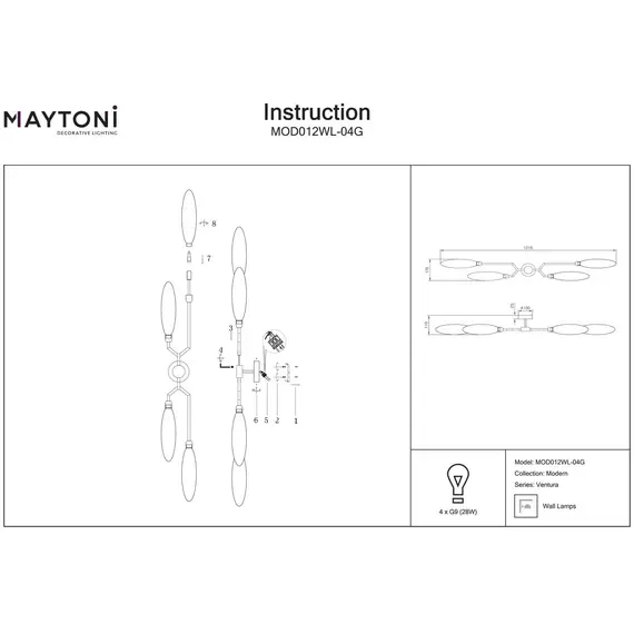 Бра Maytoni Ventura MOD012WL-04G, изображение 2