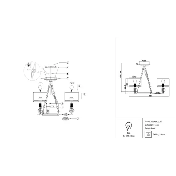 Подвесная люстра Maytoni Luxe H006PL-03G, изображение 2