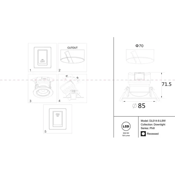 Встраиваемый светодиодный светильник Maytoni Phill DL014-6-L9W, изображение 2