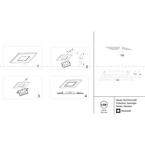 Встраиваемый светодиодный светильник Maytoni Stockton DL019-6-L9W, изображение 2