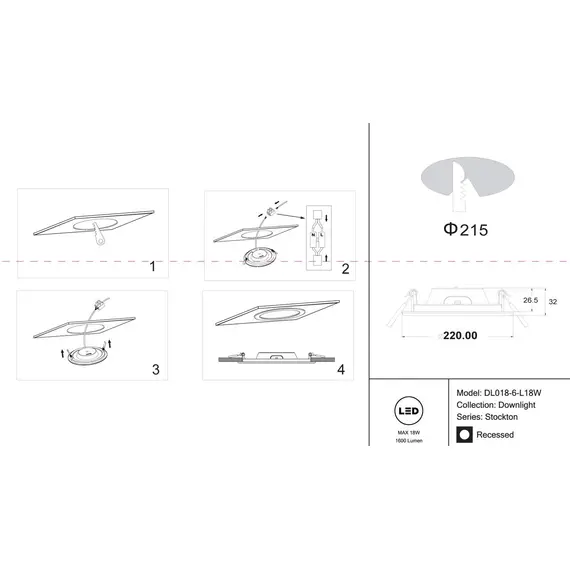 Встраиваемый светодиодный светильник Maytoni Stockton DL018-6-L18W, изображение 2