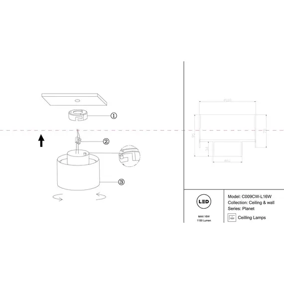 Потолочный светодиодный светильник Maytoni Planet C009CW-L16W, изображение 2