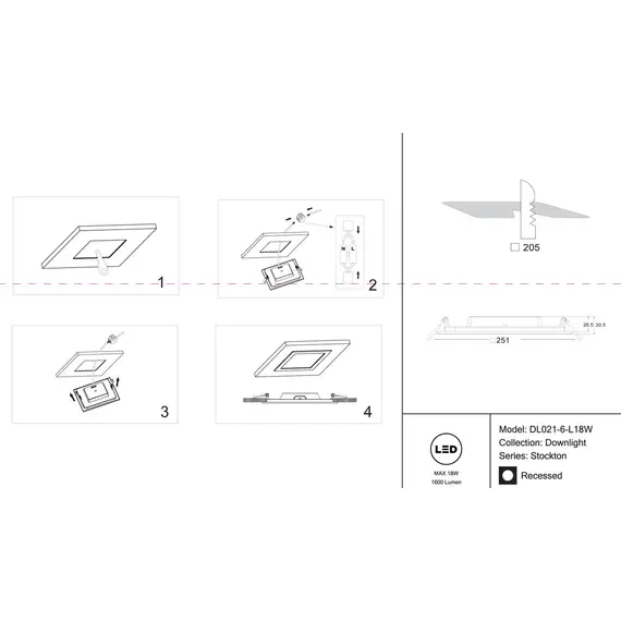 Встраиваемый светодиодный светильник Maytoni Stockton DL021-6-L18W, изображение 2