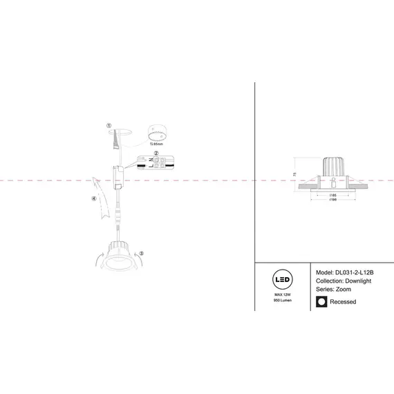 Встраиваемый светодиодный светильник Maytoni Zoom DL031-2-L12B, изображение 2