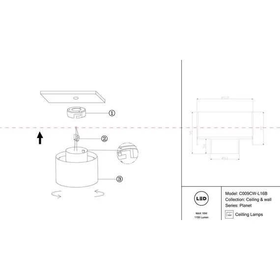 Потолочный светодиодный светильник Maytoni Planet C009CW-L16B, изображение 2