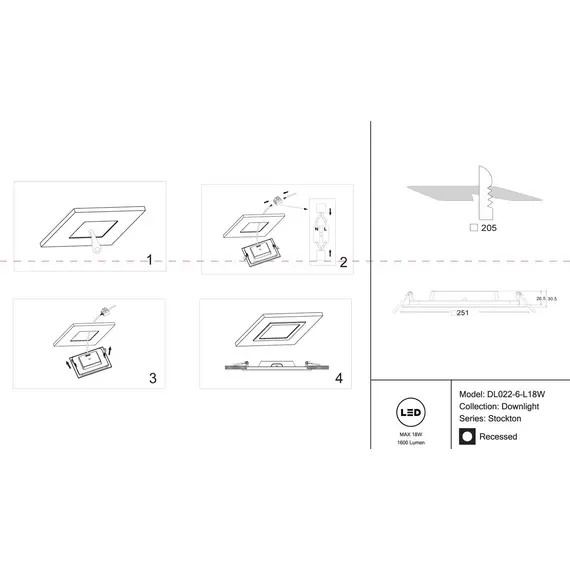 Встраиваемый светодиодный светильник Maytoni Stockton DL022-6-L18W, изображение 2