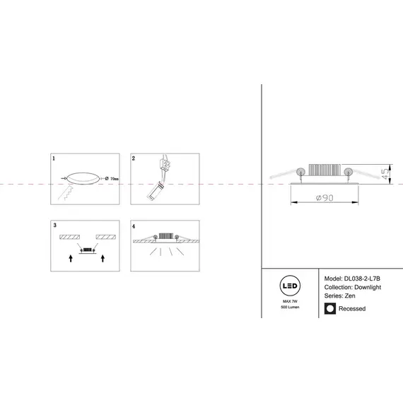 Встраиваемый светодиодный светильник Maytoni Zen DL038-2-L7B, изображение 2