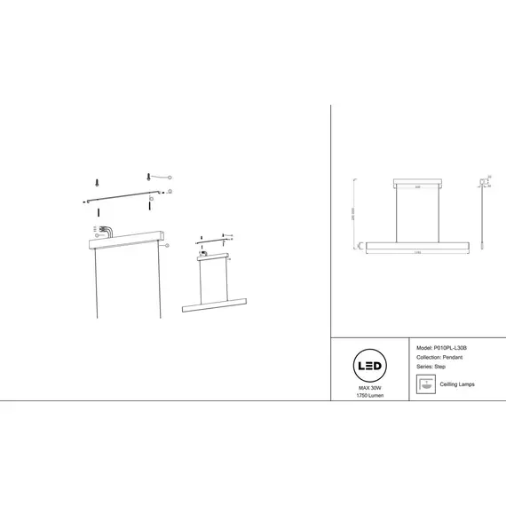 Подвесной светодиодный светильник Maytoni Step P010PL-L30B, изображение 2