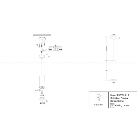Подвесной светильник Maytoni Shelby P020PL-01B, изображение 2