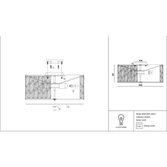 Потолочный светильник Maytoni Gelid MOD184PL-04CH, изображение 2