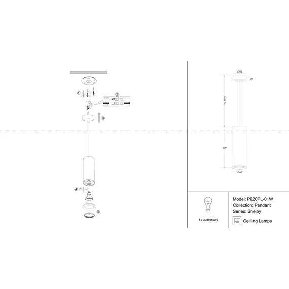 Подвесной светильник Maytoni Shelby P020PL-01W, изображение 2