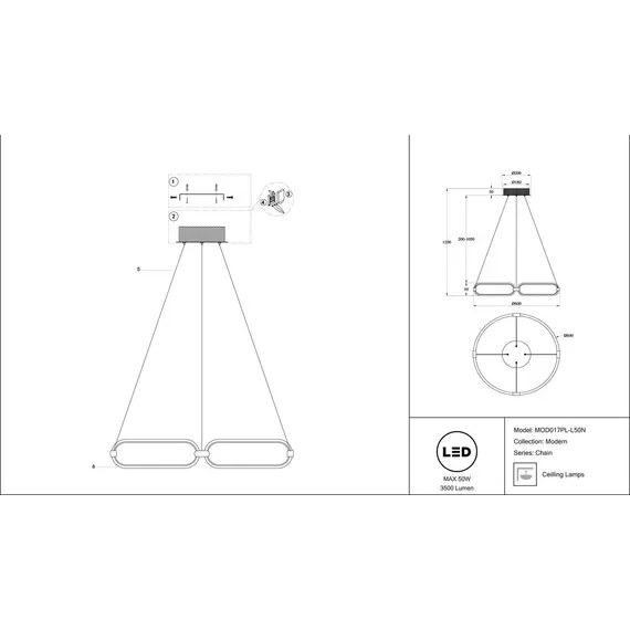 Подвесной светодиодный светильник Maytoni Chain MOD017PL-L50N, изображение 2