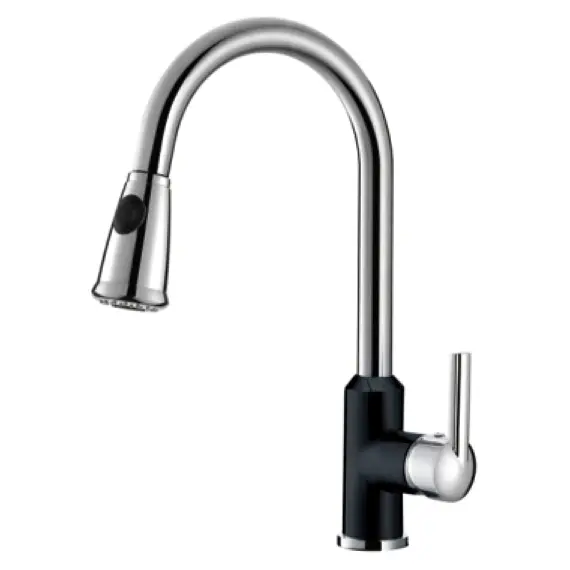 Смеситель для кухни с выдвижной лейкой с душем Gerhans K14082B черный/хром