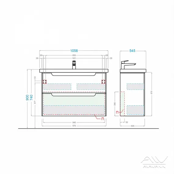 Тумба с раковиной Alavann Berta 105 см белая, изображение 6