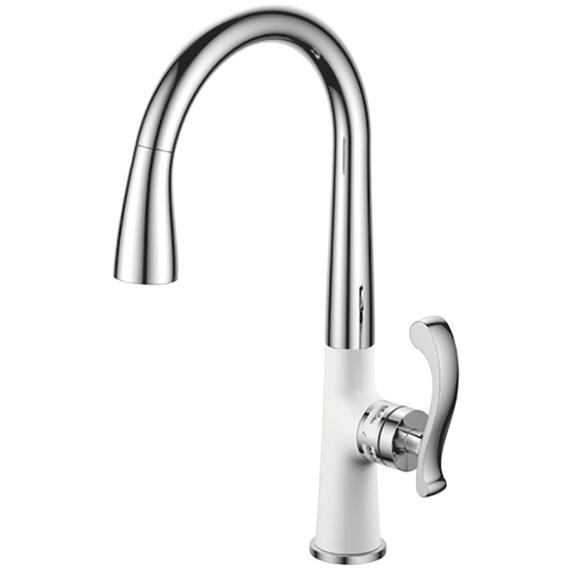 Смеситель для кухни с выдвижной лейкой с душем Gerhans K26W K14026W белый/хром