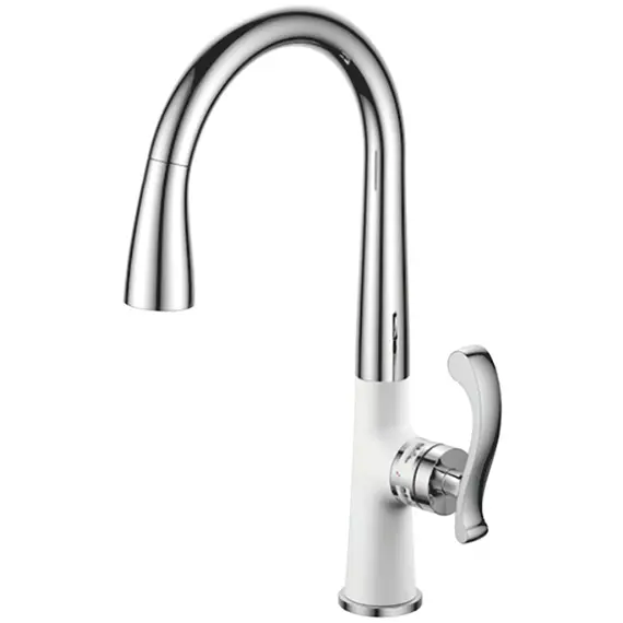 Смеситель для кухни с выдвижной лейкой с душем Gerhans K26W K14026W белый/хром
