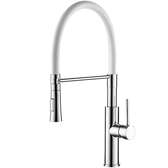 Смеситель для кухни с гибким изливом с душем Ledeme L4097-3 белый/хром