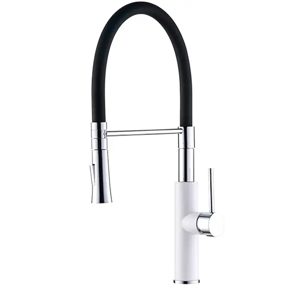 Смеситель для кухни с гибким изливом с душем Ledeme L4097W-2 белый/хром