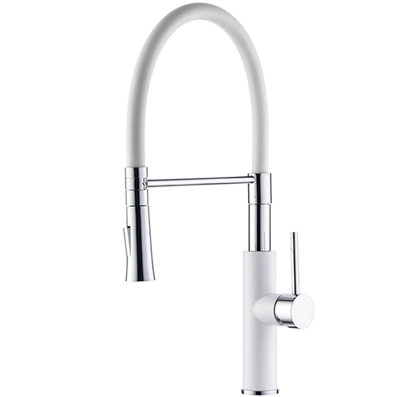 Смеситель для кухни с гибким изливом с душем Ledeme L4097W-3 белый/хром