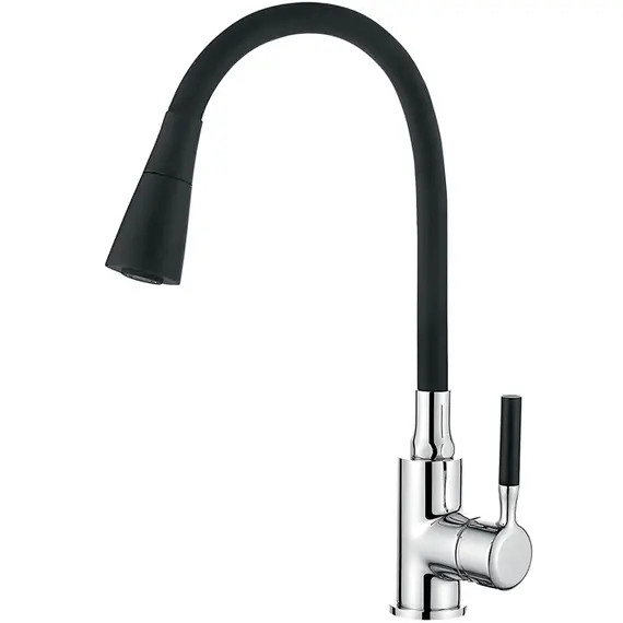 Смеситель для кухни с гибким изливом с душем Ledeme Rainbow R L4199-2 черный/хром