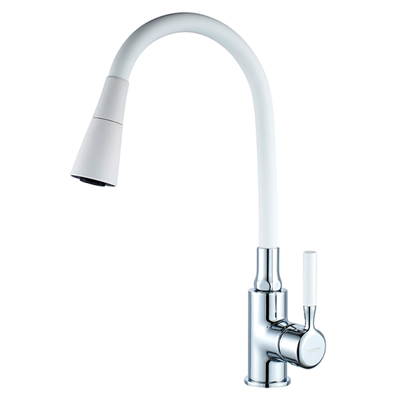 Смеситель для кухни с гибким изливом с душем Ledeme Rainbow R L4199-3 белый/хром