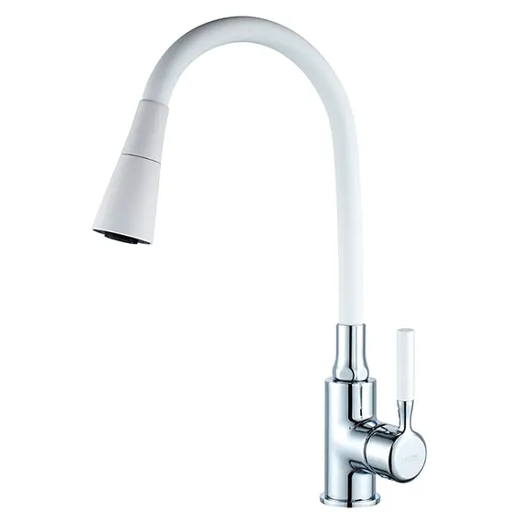 Смеситель для кухни с гибким изливом с душем Ledeme Rainbow R L4199-3 белый/хром