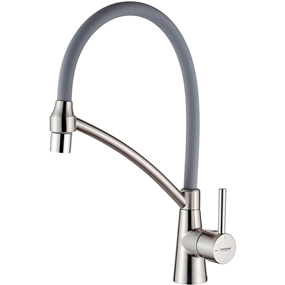 Смеситель для кухни с гибким изливом с душем Ledeme L4399A-9 серый/суперсталь
