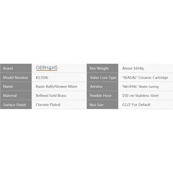 Смеситель для ванны Gerhans Pillar K13106 хром, изображение 5