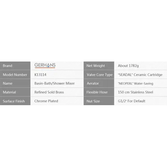 Смеситель для ванны Gerhans K14 K13114 хром, изображение 4