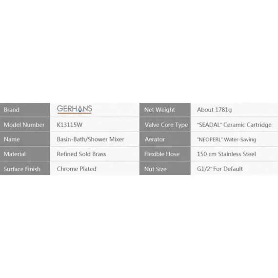 Смеситель для ванны Gerhans K15W K13115W белый/хром, изображение 5