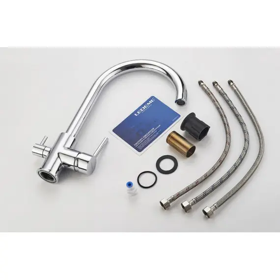 Смеситель для кухни со встроенным краном под фильтр питьевой воды Ledeme R L4255-3 хром, изображение 8