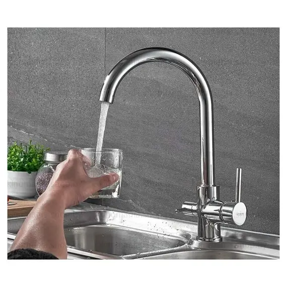 Смеситель для кухни со встроенным краном под фильтр питьевой воды Ledeme R L4255-3 хром, изображение 10