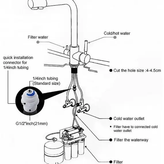 Смеситель для кухни со встроенным краном под фильтр питьевой воды Ledeme R L4255-3 хром, изображение 13