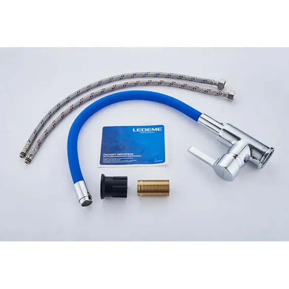 Смеситель для кухни с гибким изливом Ledeme Rainbow L4898-6 хром, изображение 10