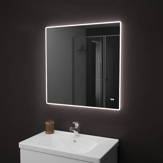 Зеркало для ванной Teymi Tiko Aina 80 х 80 см с LED подсветкой и часами, изображение 2