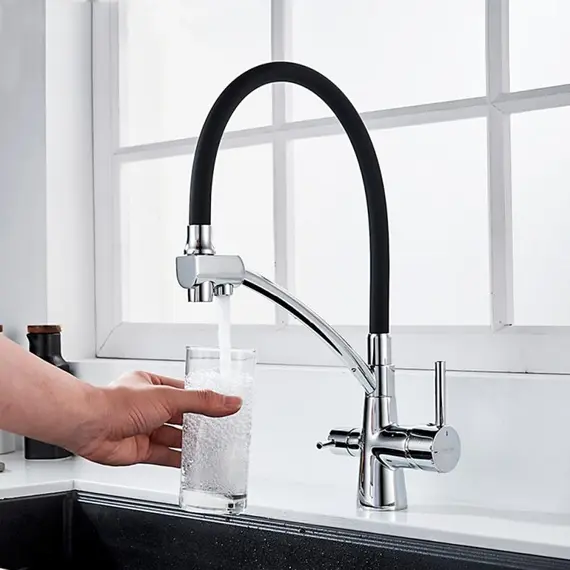 Смеситель для кухни с гибким изливом и встроенным краном под фильтр питьевой воды Ledeme R L4855-2 хром, изображение 4