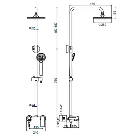 Душевая стойка со смесителем Gerhans K23 K19023 хром, изображение 2