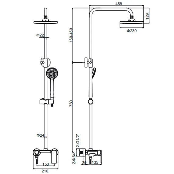 Душевая стойка со смесителем Gerhans K23T K19023T матовый черный, изображение 2