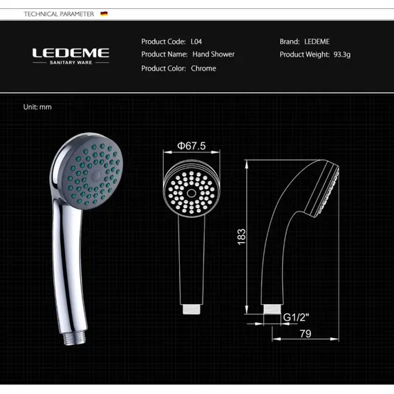 Душевая лейка Ledeme L04 хром, изображение 4