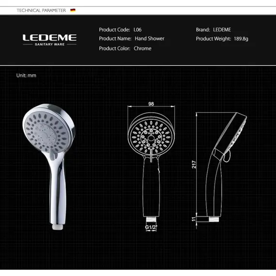 Лейка для душа Ledeme L06 хром, изображение 4