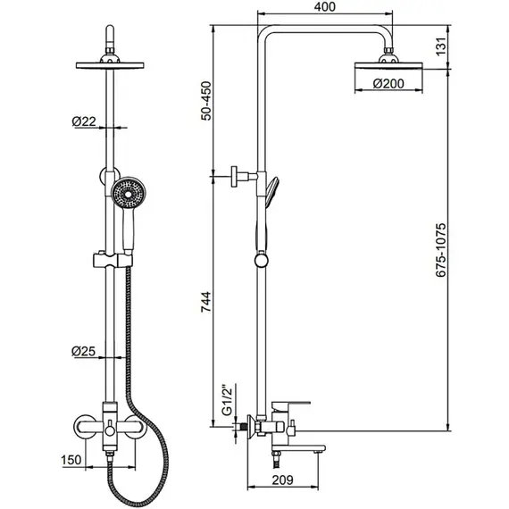 Душевая стойка со смесителем и тропическим душем Ledeme R L2402 хром, изображение 2