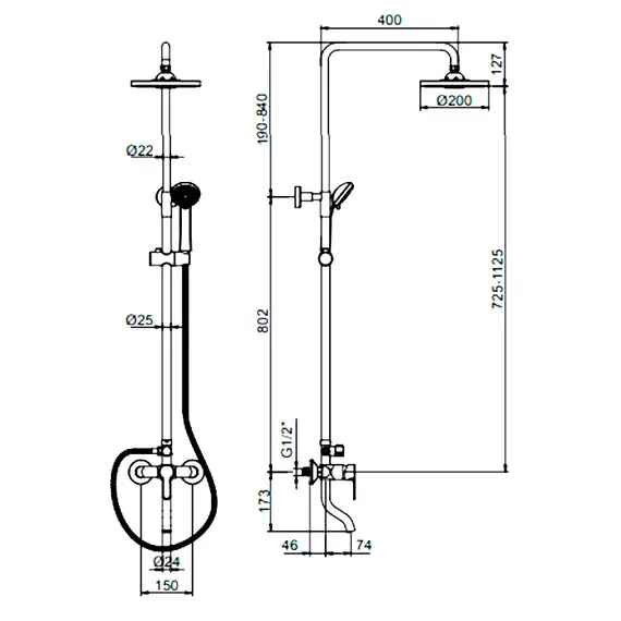 Душевая стойка со смесителем Ledeme L2403-1 хром, изображение 2