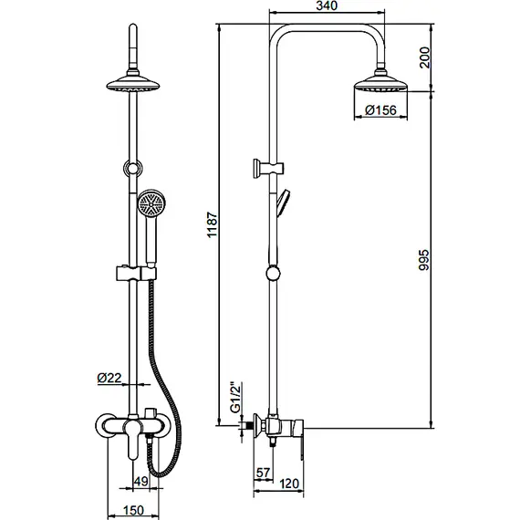Душевая стойка со смесителем и тропическим душем Ledeme R L2409 хром, изображение 2