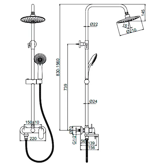 Душевая стойка со смесителем Ledeme H10 L2410-1 хром, изображение 2