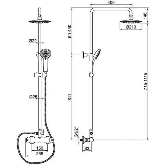 Душевая стойка с термостатом Ledeme L2410 хром, изображение 2