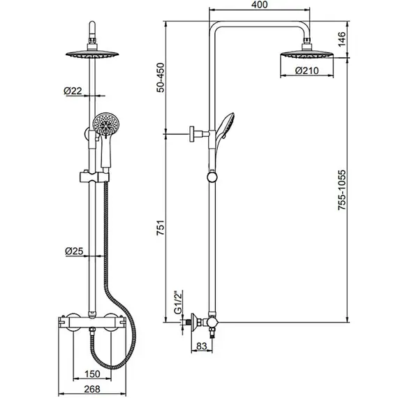Душевая стойка с термостатом Ledeme L2411 хром, изображение 2